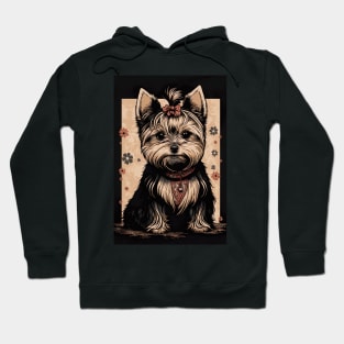 Super Cute Yorkshire Terrier Puppy Portrait Japanese style Hoodie